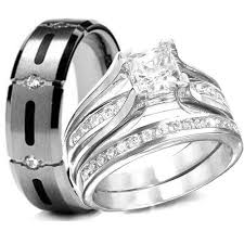 His Hers 3 Pieces 925 Sterling Silver Titanium Engagement Wedding Rings Set You Can Find Out More Details At The Link Of The I Cool Wedding Rings