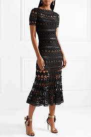 Black Guipure Lace Midi Dress Oscar De La Renta Black Crochet Dress Black Lace Midi Dress Chrochet Dress