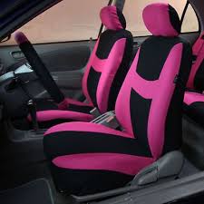 Pink Black Car Seat Covers For Auto W Steering Cover Belt Pads Floor Mats Car Seats Black Car Carseat Cover