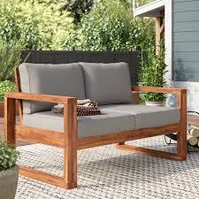Lyall Loveseat With Cushion In 2020 Rustic Outdoor Furniture Diy Patio Furniture Patio Loveseat