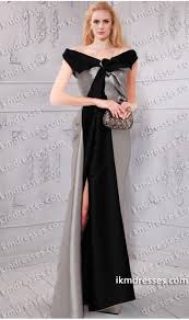 Black And Silver Combination Gown Tunning Off The Shoulder Two Tone Color Block Satin Gown Black Dresses Multi Color Dresses Silver Dresses