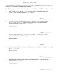 Stoichiometry Worksheet