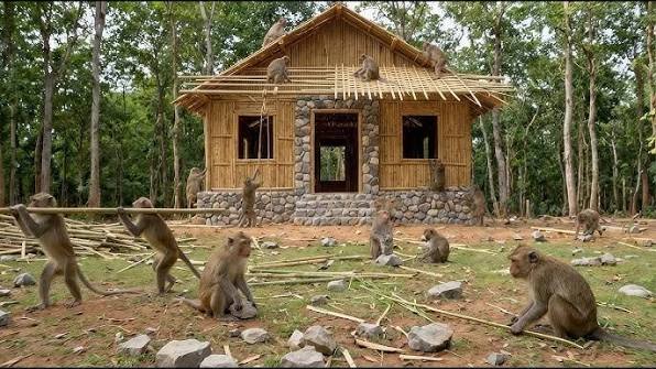 The monkeys finished building the house in just one day — something even  humans couldn’t do (4K)