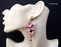 Pink Flower Earrings Lilac Boho Dangle Earrings Pink Flowers Etsy Flower Earrings Earrings Handmade Earring Gifts