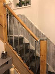 Oak Rials With Chrome Fusion Mk2 Spindles And Chrome Solution Newel Caps Home Stairs Design Stairs Hallway Decorating