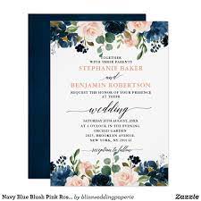 Navy Blue Blush Pink Rose Boho Wedding Invitation Zazzle Com Wedding Invitations Boho Wedding Invitations Fun Wedding Invitations