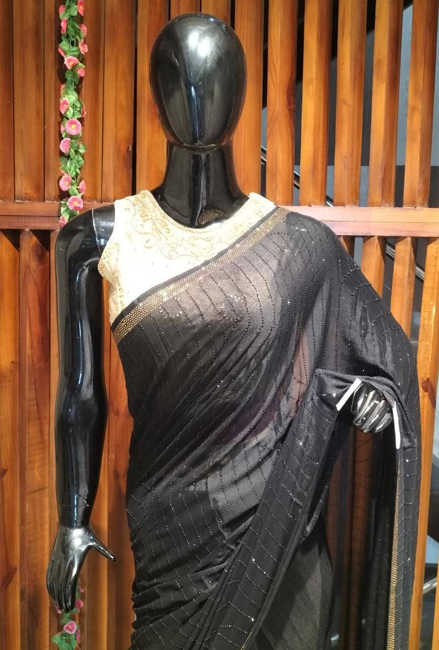 Beautiful black Georgette Saree product image