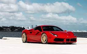 Download Wallpapers Ferrari 488 Gtb 2018 Red Sports Car Red Sports Coupe Tuning 488 Gtb Gold Wheels Anrky An33 Ferrari Besthqwallpapers Com Coches Deportivos Ferrari 488 Autos Deportivos