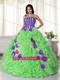 Strapless Spring Green And Purple Organza Quinces Dresses With Beadings Pretty Quinceanera Dresses Quince Dresses Quinceanera Dresses