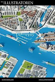 hamburg 3d karte elbe elbphilharmonie und speicherstadt illustration von oliver hasselluhn illustrator illustration landschaft illustration