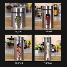 Hazel stainless steel transparent see through container set of 6;silver;950 ml each. Stainless Steel Storage Box Jar Tea Coffee Sugar Kitchen Glass Canister Container Kitchen Sorting Organizer Storage Bottles Jars Aliexpress