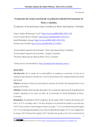 Nutrición, inequidad social, desigualdad en salud, colombia. Pdf Evaluacion Del Estado Nutricional En Poblacion Infantil Del Municipio De Pasto Colombia