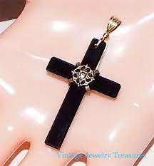 Antique Victorian Black Onyx Cross Estate Mourning Pendant Black Onyx Classic Jewelry Vintage Jewelry