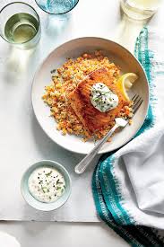 Fluff couscous with a fork and serve immediately. Lemony Roasted Salmon With White Wine Couscous Recipe Myrecipes