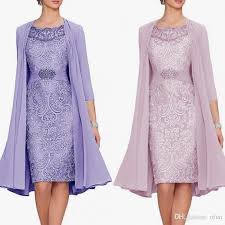 Graceful Women Tea Length Mother Of The Bride Dresses Two Pieces Lace Chiffon 3 4 Long Sleeve Mother Bride Dress Wit Vestidos Estilosos Belos Vestidos Vestidos