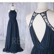 Navy Blue Bridesmaid Dress Chiffon Halter Wedding Dress Lace Etsy Navy Chiffon Bridesmaid Dress Halter Wedding Dress Lace Navy Bridesmaid Dresses