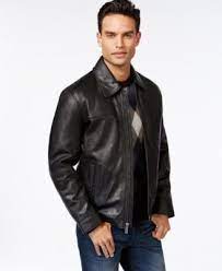 Perry Ellis Open Bottom Leather Jacket With Lining Macys Com Leather Jacket Leather Jacket Men Cargo Jacket Mens