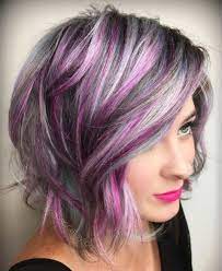 60 Messy Bob Hairstyles For Your Trendy Casual Looks Messy Bob Hairstyles Purple Hair Highlights Purple Grey Hair