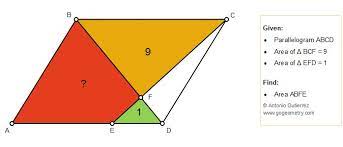 Geometry Problem 1424 Triangle Parallelogram Trapezoid Area Diagonal Measurement Tutoring Geometry Problems Parallelogram School Help