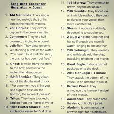 Long Rest Encounter Generator Pt 5 Ocean Many Things Lurk Just Out Of View And Most Of Those Hun Dungeons And Dragons D D Dungeons And Dragons Dnd Stories