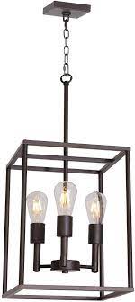 Amazon Com Vinluz 3 Light 12 W Hall Foyer Cage Pendant Light Lantern Iro Wood And Metal Chandelier Hanging Light Fixtures Rustic Industrial Pendant Lighting
