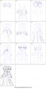 How To Draw Elsa And Anna From Frozen Fever Printable Drawing Sheet By Drawingtutorials101com How To Draw Elsa Disney Drawing Tutorial Drawing Sheet