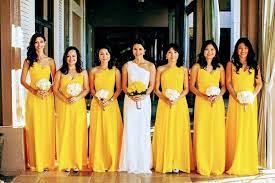 Pin By Scarlet Bellorin On 106 Wedding Colour Schemes Yellow Bridesmaid Dresses Yellow Bridesmaids Red Wedding Dresses