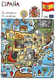 J Ai Decouvert Cette Petite Carte D Espagne Qui En Illustre Les Symboles Les Plus Representatifs La Premiere Est En Couleurs Et Espagne Carte Espagne Espagnol