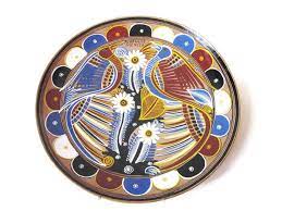 Mexican Hand Painted Plate Wall Hanging Vintage Ceramic Display Plate Bird Mexican Folk Art Acapulco Souvenir Mexican Folk Art Hand Painted Plates Folk Art