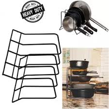 Kitchen cabinet pot rack are ideal for storing small products such as test tubes and utensils as well as large items such as fertilizers. Heavy Duty Durable Metal Wire Frying Pan Rack Kitchen Counter Pot Organizer Pod Lids Bake Ware Serving Trays Ceramic Crystal Tray Storage Rack Organizer Frying Pan Lids Storage Kitchen Cabinet Drawer Rack Organizer Buy