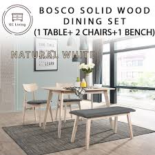 Merax dining table set, 6 piece wood kitchen table set home furniture table set with chairs & bench (white + cherry). Kcl Bosco Dining Set 1 Table 2 Chairs 1 Bench Chair Scandinavian Solid Rubber Wood Walnut Natural White Shopee Malaysia