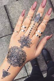 Pink Nail Polish Silver Rings Mandala Shoulder Tattoo Hand Tattoo Black Boots Hand Tattoos For Women Hand Tattoos Tattoos For Women