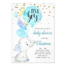 Elephant It 39 S A Boy Blue Ballons Baby Shower Cute Invitation Baby Shower Ballons Baby Shower Invitation Cards Elephant Baby Shower Invitations