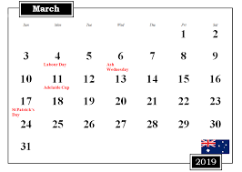 March 2019 Australia Calendar With Holidays Holiday Calendar 2019 Calendar Holiday Calendar Printable