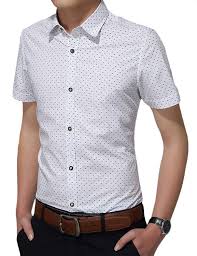 Men S Casual Slim Fit Polka Dot Short Sleeve Button Down Dress Shirts White Cj12k8kebkd Mens Shirt Dress Short Sleeve Dress Shirt New Fashion Shirts