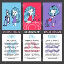 Check spelling or type a new query. Zodiac Signs And Their Characteristics The Set Of Three Cards Elements Air Gemini Libra Aquarius Girls On Brightly Colored Backgrounds Mark And Description On A White Background Royalty Free Cliparts Vectors And