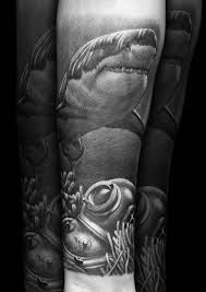 Black And Grey Tattoo Artists Uk Shark Underwater Tattoo By Steve Toth Underwater Tattoo Shark Tattoos Tattoos