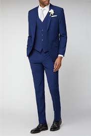 As you may be beginning to realise, dressing for a summer wedding can be a complex affair opt for a white or light blue shirt (chambray is an excellent choice here) and brown leather loafers to. Occasions Navy Slim Fit Men S Wedding Suit Suitdirect Co Uk