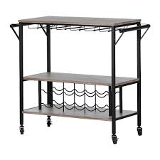Kitchen cabinets have a big impact on budget as well as how your kitchen looks. South Shore Munich Bar Cart With Wine Rack Weathered Oak And Matte Bl Staples Ca