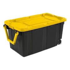 Black And Yellow Totes Home Depot Sterilite 40gal Wheeled Industrial Tote Black With Black Lid Red Latches And Handles Adult Unisex Red Black Storage Tote Storage Storage Spaces