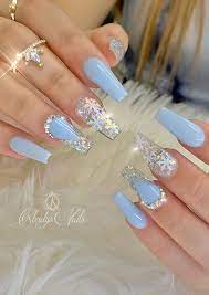 20 Elegant Acrylic Blue Nails Design For Coffin And Stiletto Nails Latest Fashion Trends For Woman Christmas Nails Blue Acrylic Nails Winter Nails Acrylic