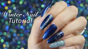 Beautiful blue dark blue nail art design inspired by lace designs. Navy Blue Snowflake Winter Easy Nail Art Youtube