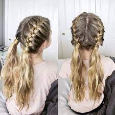 Two French Braids Into Messy Pigtails Twobraided French Braid Hairstyles Two French Braids Braids For Medium Length Hair