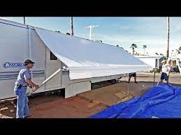 If You Thought Replacing Your Rv S Main Patio Awning Was Out Of Your League As A Do It Yourselfer Watch This First Camper Awnings Trailer Awning Patio Awning