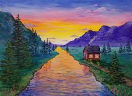 Free Acrylic Painting Tutorial On Youtube By Angela Anderson Cabin Sunset Landscape Painting Tutorial Mountain Painting Acrylic Landscape Paintings Acrylic