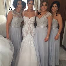 Popular Women Mismatched Lace Top Grey Chiffon Formal Floor Length Cheap Bridesmaid Dresses Wg168 Pretty Bridesmaid Dresses Bride Dress Vintage Bridesmaid Gown
