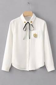 A dress shirt monogram is a small embroidery of two or three letters usually corresponding to the individual's initials. Fashionable Floral Embroidered Bow Tie Point Collar Long Sleeves Button Down Shirt Beautifulhalo Com