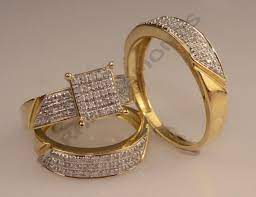 Bride Groom 14k Gold Over 3ct Round Diamond His Her Wedding Trio Ring Set Sarahdiamonds Tr Groom Ring Rings Mens Wedding Bands Engagement Wedding Ring Sets