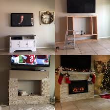 The painting made a huge difference but when the wall color changed the tile surrounding the fireplace looked sort of peach colored to me and just generally dated. Diy Electric Fireplace Diy Fireplace Indoor Fireplace Cottage Fireplace