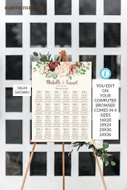 boho rustic floral wedding seating chart template editable